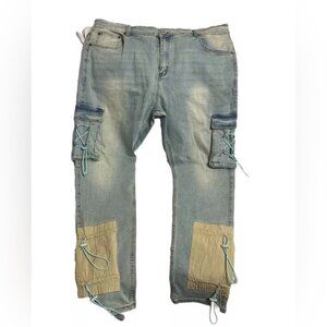 Serenede Jeans Mens 44x32 Skinny Cargo Streetwear Stretch Denim Rope Meas(42x32)